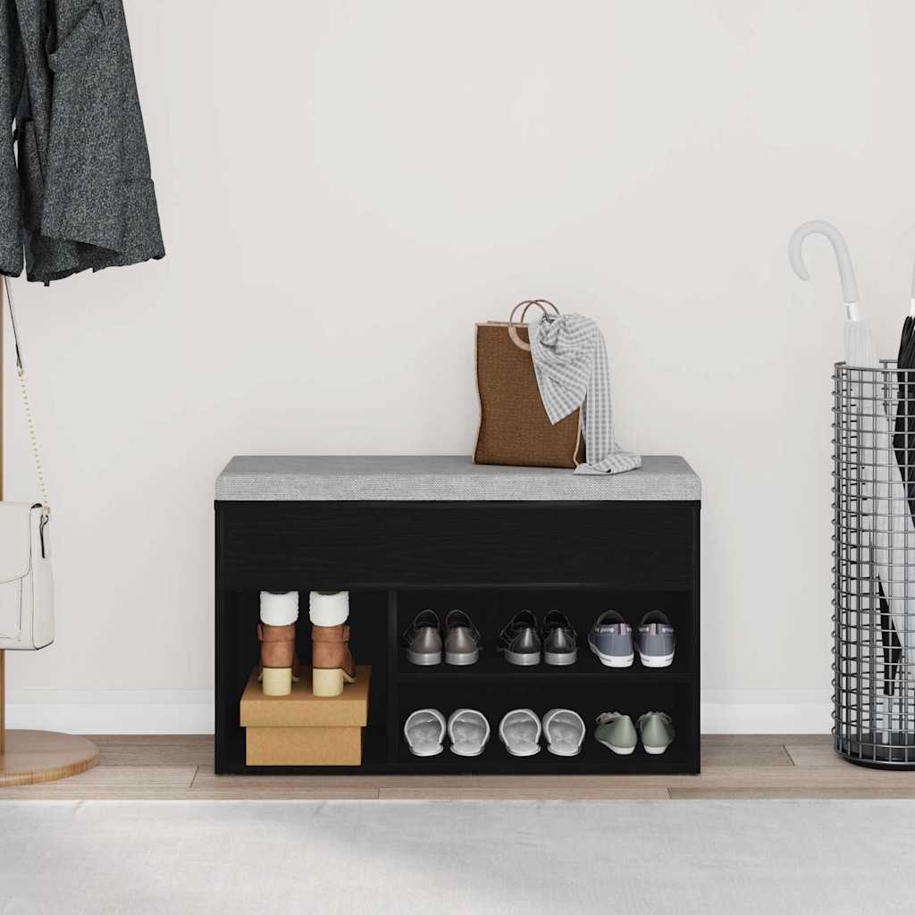 Schoenenbank met plank Zwart Eiken 80 x 30 x 45 cm Bewerkt hout is nu te koop bij PeponiXL, paradijselijk wonen!