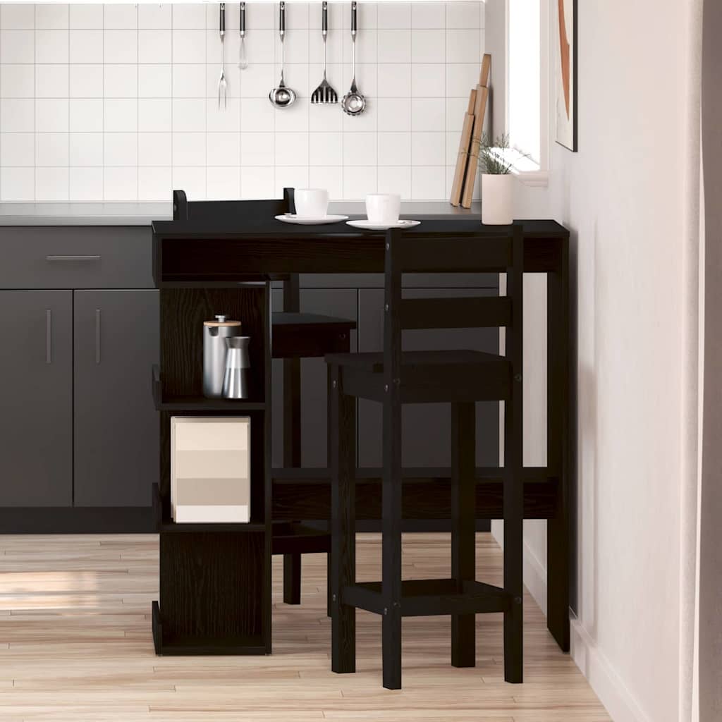Bartafel met plank Zwart Eiken 100 x 48 x 101,5 cm Bewerkt hout is nu te koop bij PeponiXL, paradijselijk wonen!