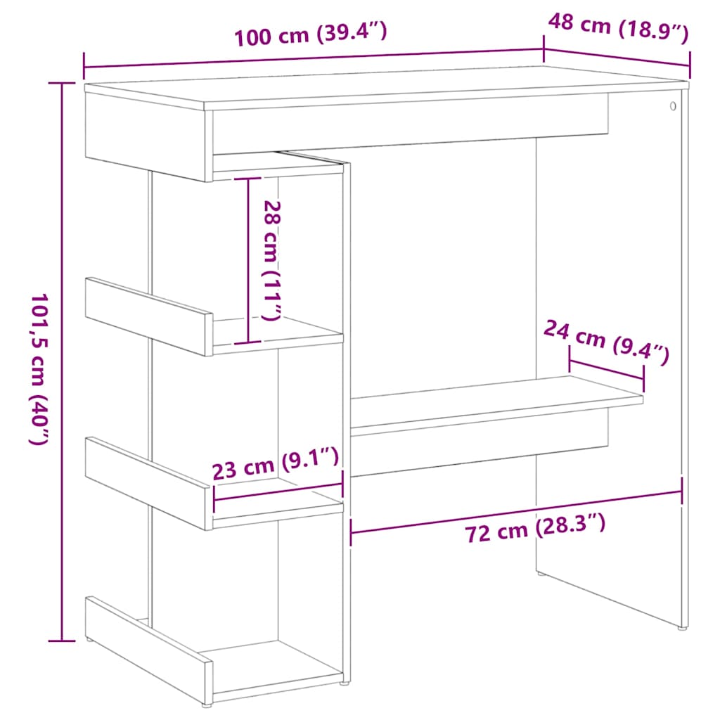 Bartafel met plank Zwart Eiken 100 x 48 x 101,5 cm Bewerkt hout is nu te koop bij PeponiXL, paradijselijk wonen!