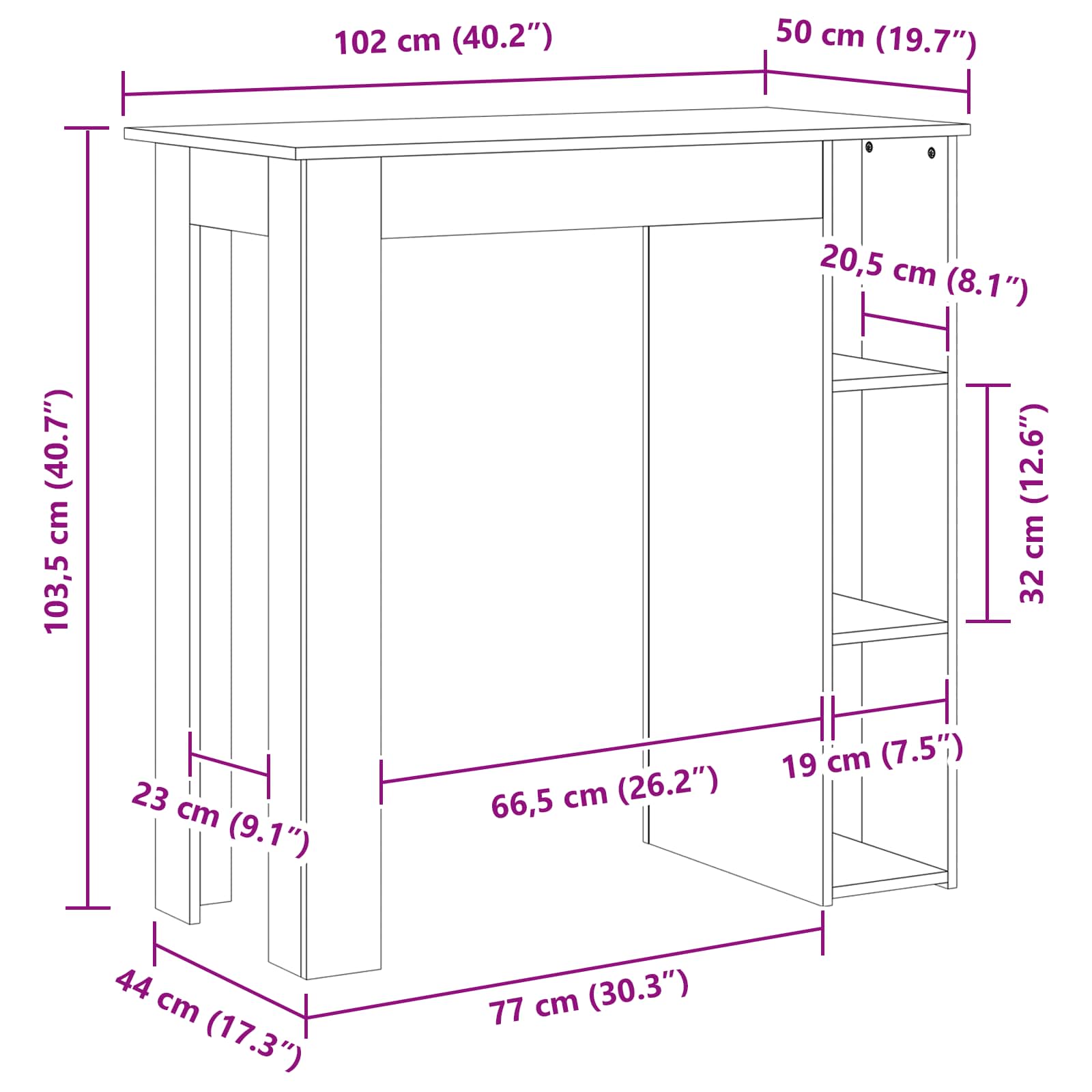 Bartafel met plank Zwart Eiken 102 x 50 x 103,5 cm Bewerkt hout is nu te koop bij PeponiXL, paradijselijk wonen!
