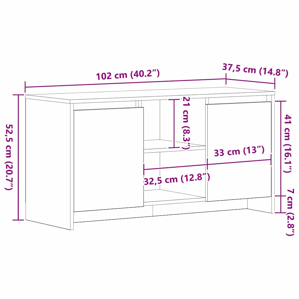 TV-kast Zwart Eiken 102 x 37,5 x 52,5 cm Bewerkt hout is nu te koop bij PeponiXL, paradijselijk wonen!