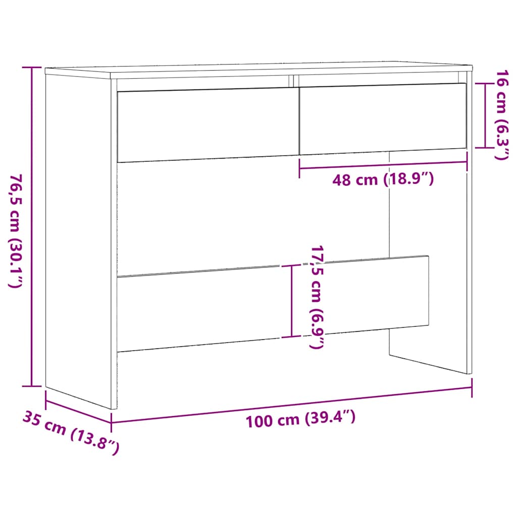 Wandtafel Zwart Eiken 100 x 35 x 76,5 cm Bewerkt hout is nu te koop bij PeponiXL, paradijselijk wonen!