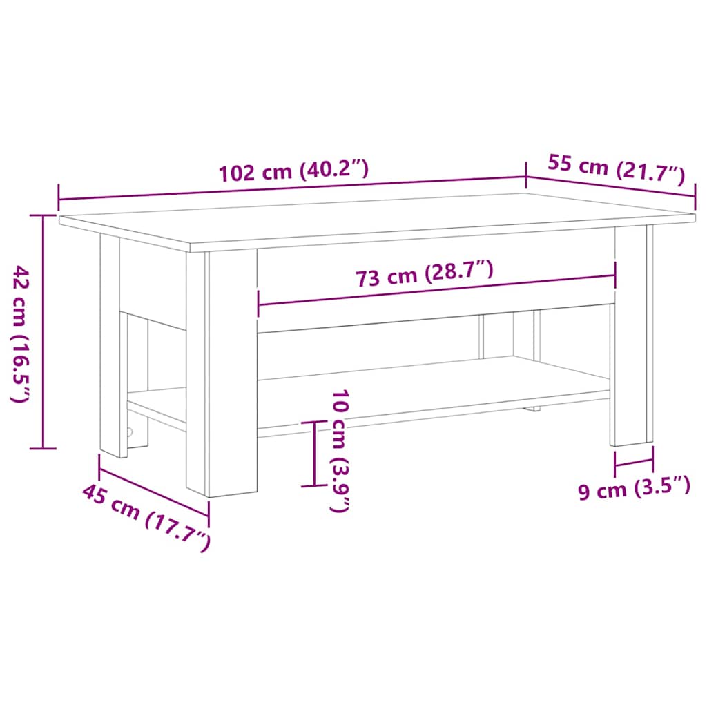 Salontafel Zwart Eiken 102 x 55 x 42 cm Bewerkt hout is nu te koop bij PeponiXL, paradijselijk wonen!