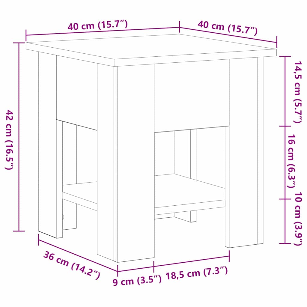 Salontafel Zwart Eiken 40 x 40 x 42 cm Bewerkt hout is nu te koop bij PeponiXL, paradijselijk wonen!