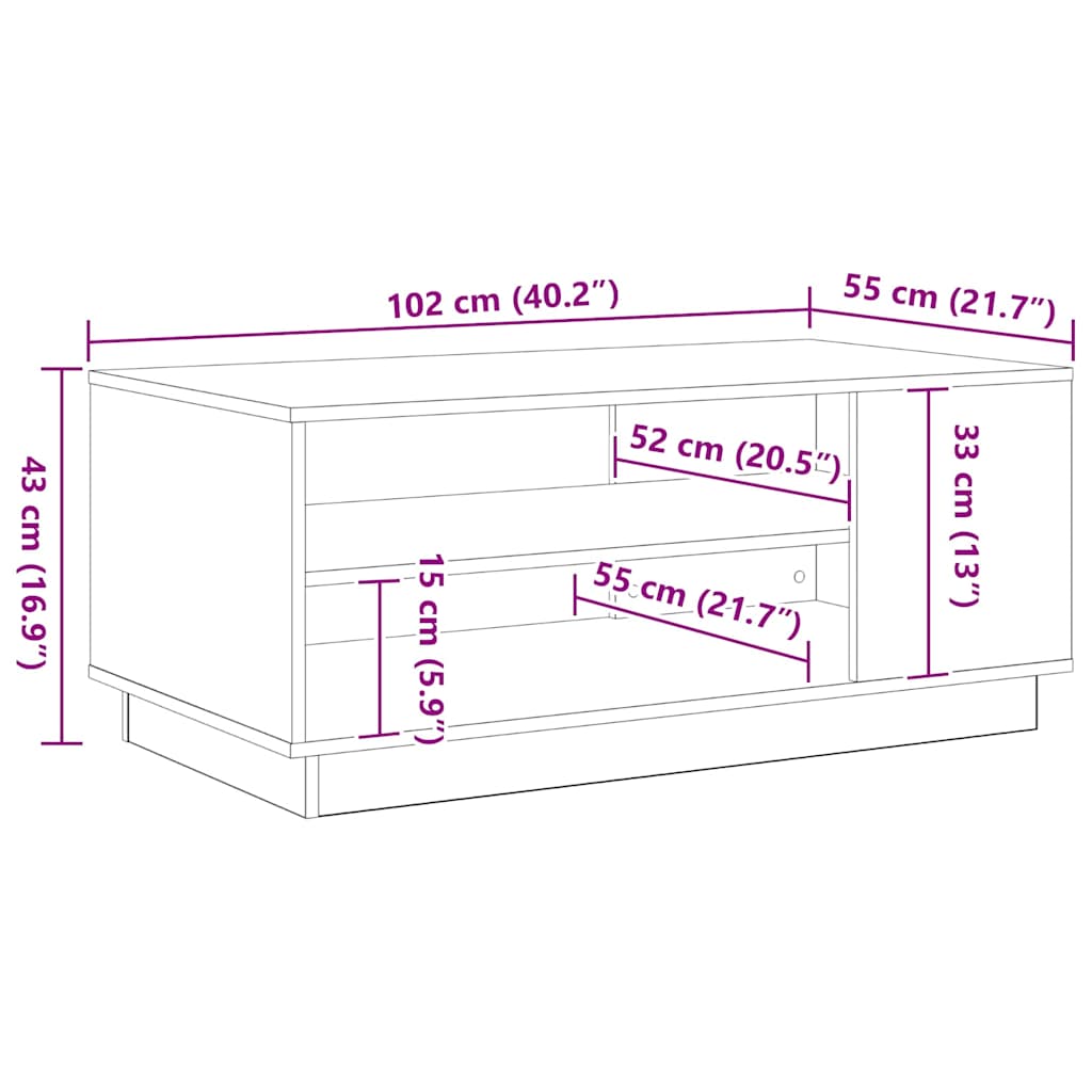 Salontafel Zwart Eiken 102 x 55 x 43 cm Bewerkt hout is nu te koop bij PeponiXL, paradijselijk wonen!