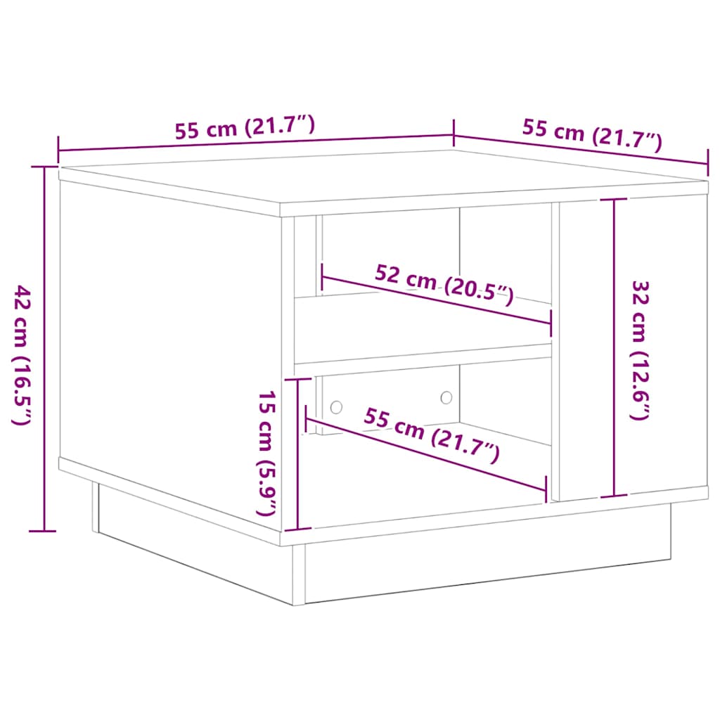 Salontafel Zwart Eiken 55 x 55 x 42 cm Bewerkt hout is nu te koop bij PeponiXL, paradijselijk wonen!