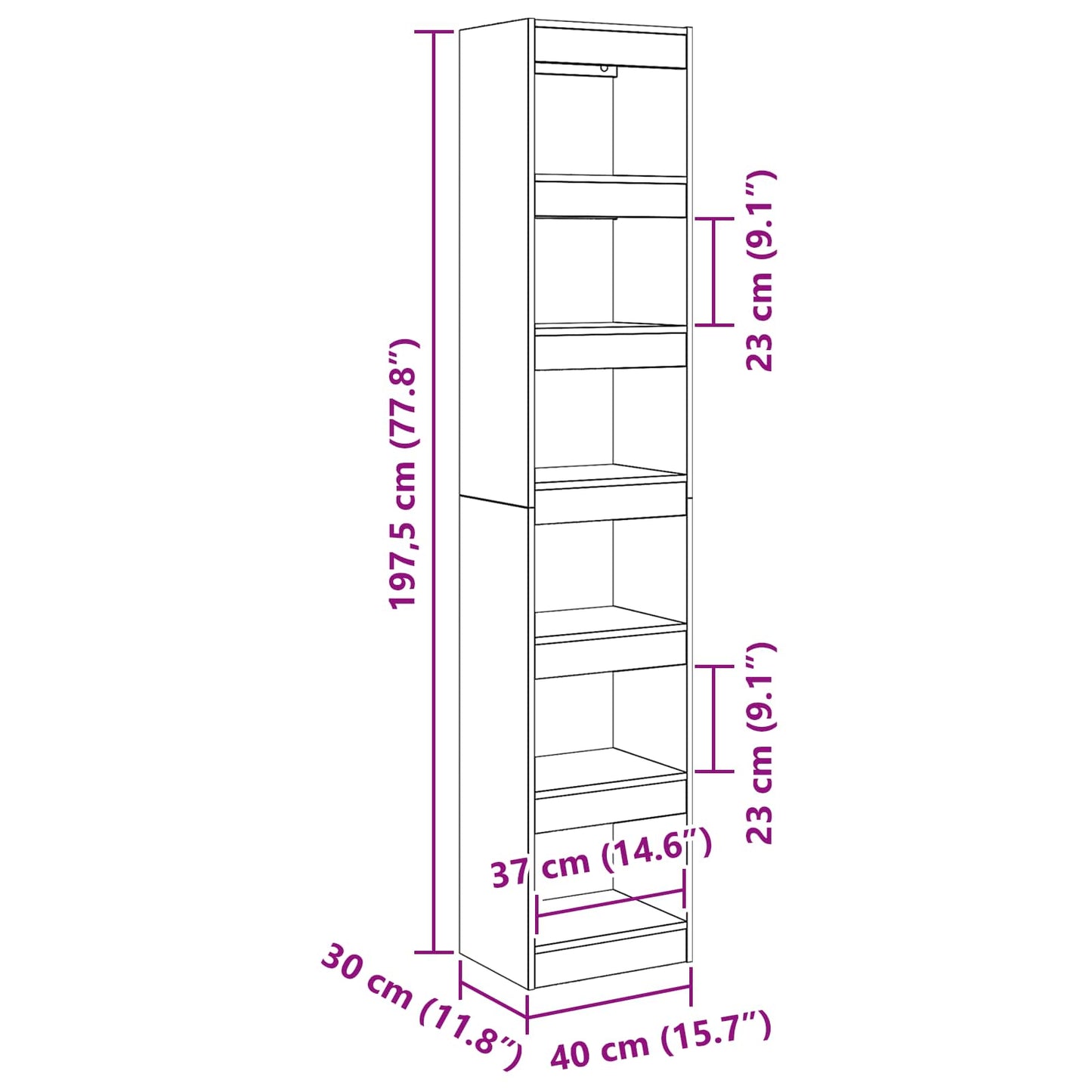 Boekenkast Zwart Eiken 40 x 30 x 198 cm Bewerkt hout is nu te koop bij PeponiXL, paradijselijk wonen!