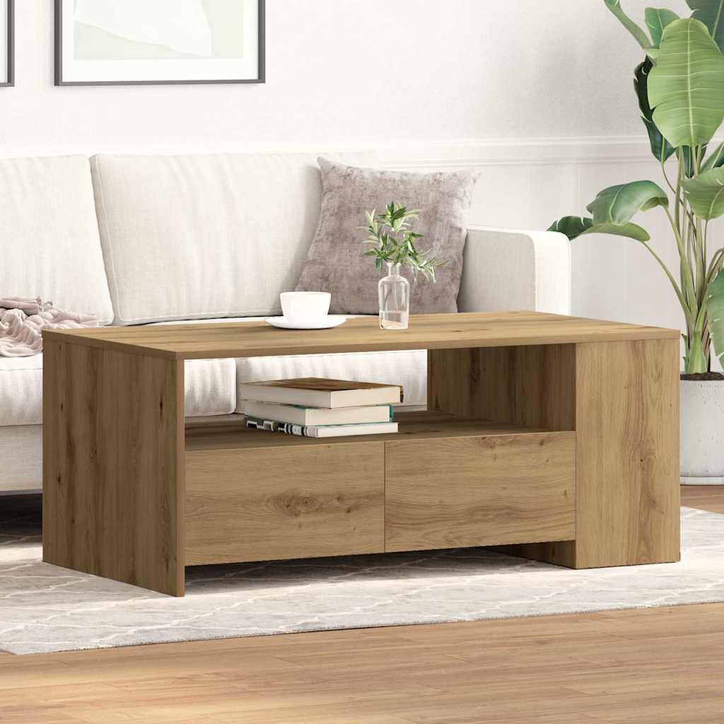 Salontafel Artisan Eiken 102 x 55 x 43,5 cm Bewerkt hout is nu te koop bij PeponiXL, paradijselijk wonen!