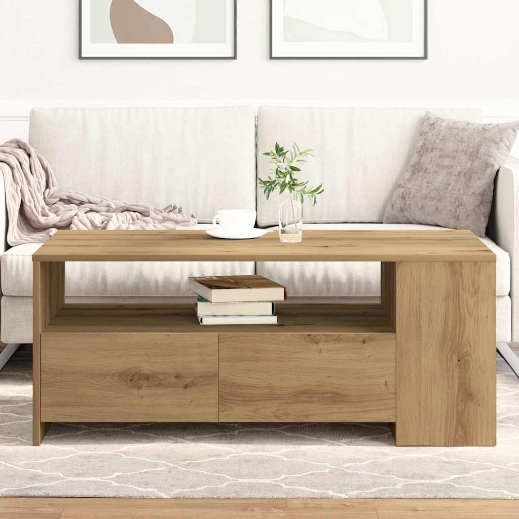 Salontafel Artisan Eiken 102 x 55 x 43,5 cm Bewerkt hout is nu te koop bij PeponiXL, paradijselijk wonen!