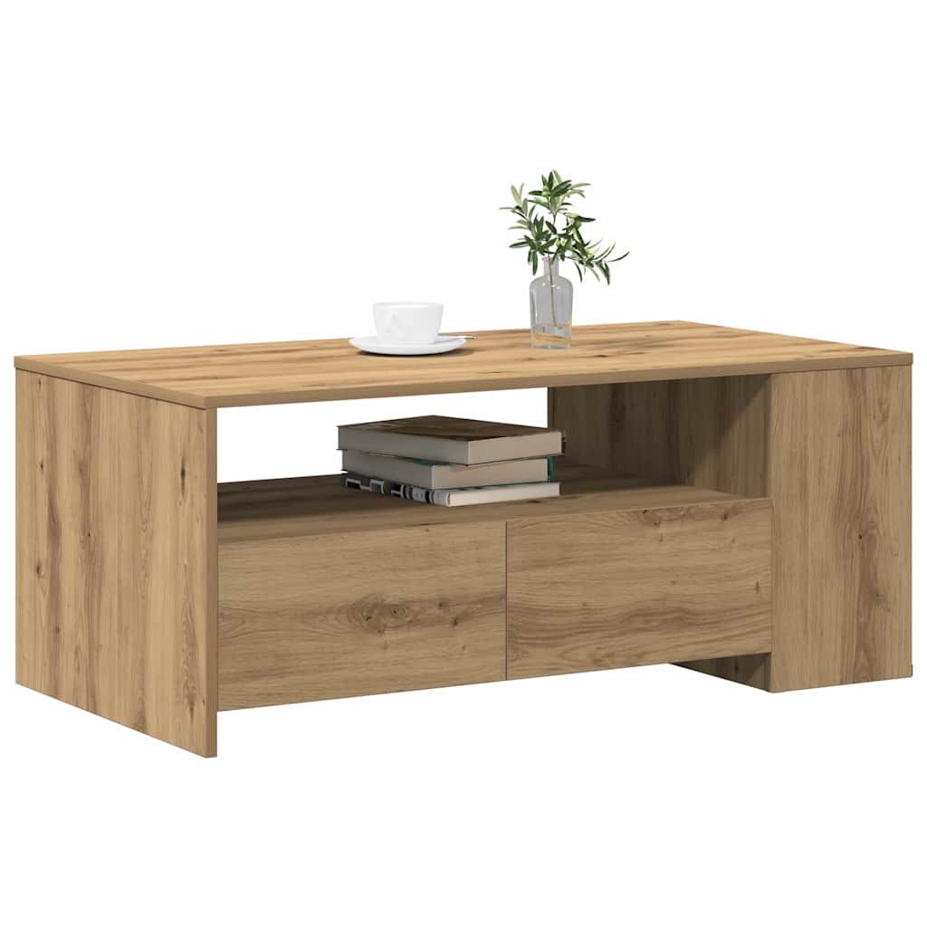 Salontafel Artisan Eiken 102 x 55 x 43,5 cm Bewerkt hout is nu te koop bij PeponiXL, paradijselijk wonen!