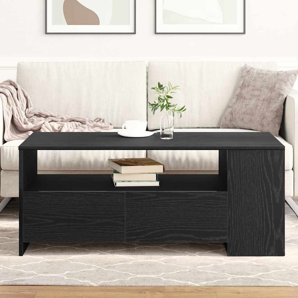 Salontafel met lade Zwart Eiken 102 x 55 x 43,5 cm Bewerkt hout is nu te koop bij PeponiXL, paradijselijk wonen!