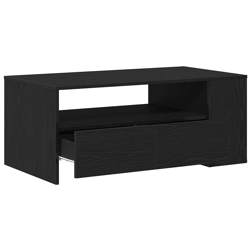 Salontafel met lade Zwart Eiken 102 x 55 x 43,5 cm Bewerkt hout is nu te koop bij PeponiXL, paradijselijk wonen!