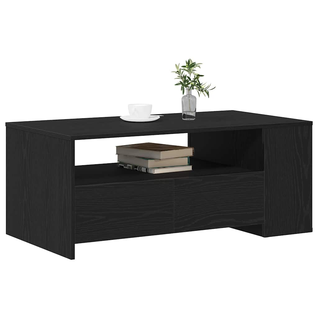 Salontafel met lade Zwart Eiken 102 x 55 x 43,5 cm Bewerkt hout is nu te koop bij PeponiXL, paradijselijk wonen!