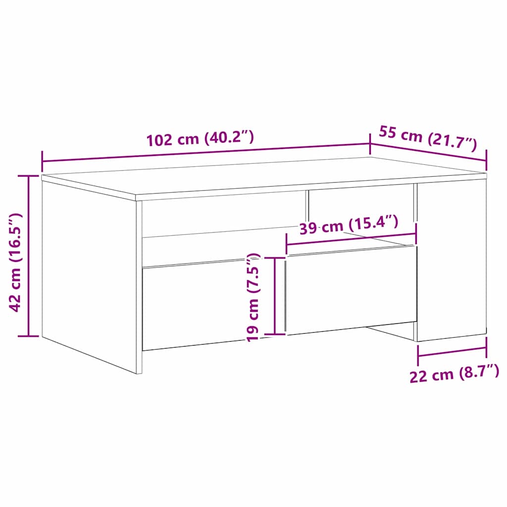 Salontafel met lade Zwart Eiken 102 x 55 x 43,5 cm Bewerkt hout is nu te koop bij PeponiXL, paradijselijk wonen!