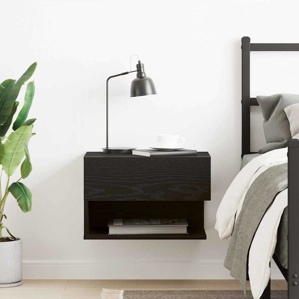 Nachtkastje met lade Zwart Eiken 46 x 30 x 30 cm Bewerkt hout is nu te koop bij PeponiXL, paradijselijk wonen!