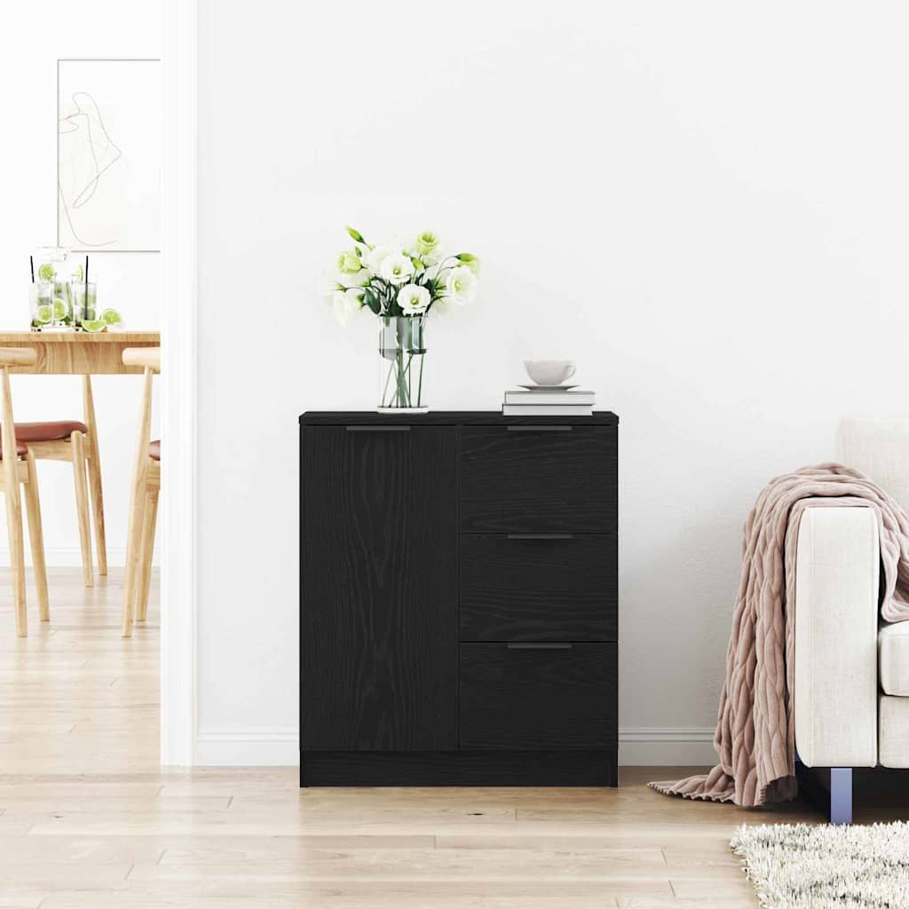 Dressoir met lade Zwart Eiken 60 x 30 x 70 cm Bewerkt hout is nu te koop bij PeponiXL, paradijselijk wonen!