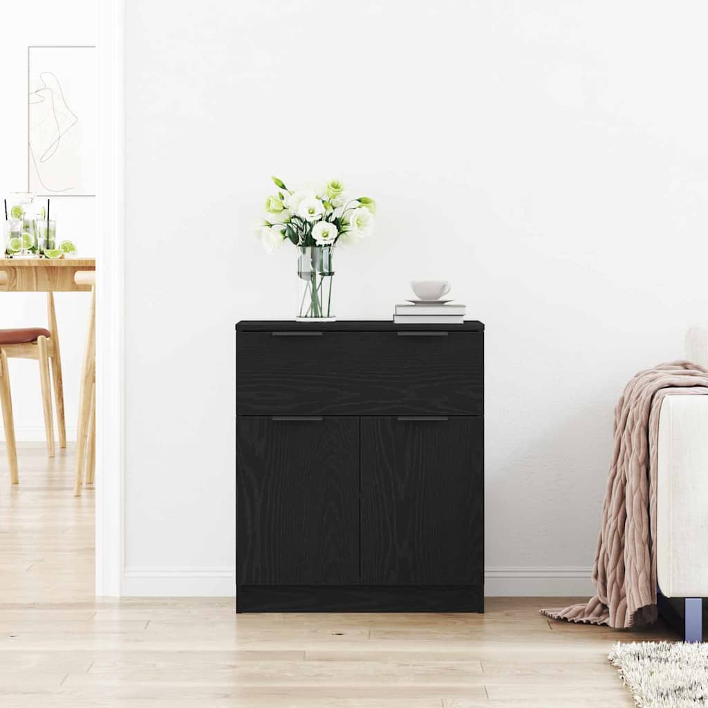 Dressoir met lade Zwart Eiken 60 x 30 x 70 cm Bewerkt hout is nu te koop bij PeponiXL, paradijselijk wonen!