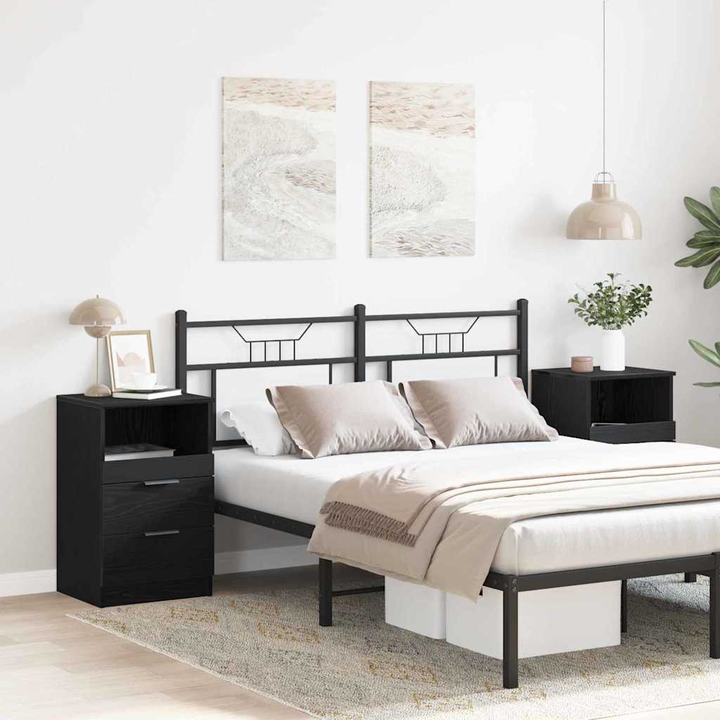 Nachtkastje 2 pcs Zwart Eiken 40 x 35 x 65 cm Bewerkt hout is nu te koop bij PeponiXL, paradijselijk wonen!