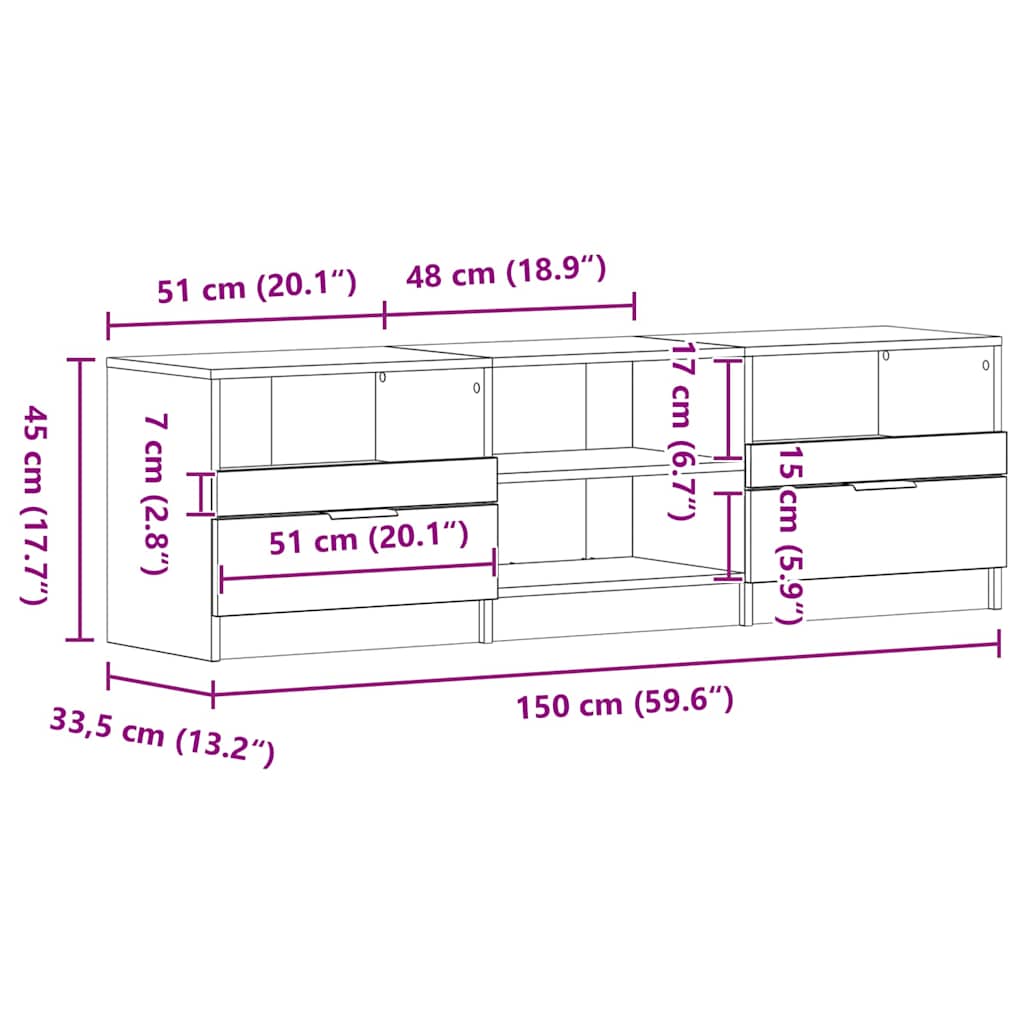 TV-kast met lade Zwart Eiken 150 x 33,5 x 45 cm Bewerkt hout is nu te koop bij PeponiXL, paradijselijk wonen!
