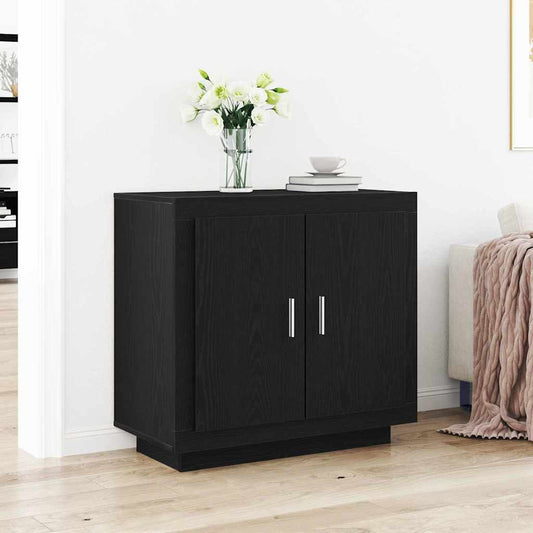 Dressoir Zwart Eiken 80 x 40 x 75 cm Bewerkt hout is nu te koop bij PeponiXL, paradijselijk wonen!