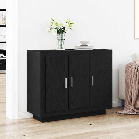 Dressoir Zwart Eiken 92 x 35 x 75 cm Bewerkt hout is nu te koop bij PeponiXL, paradijselijk wonen!