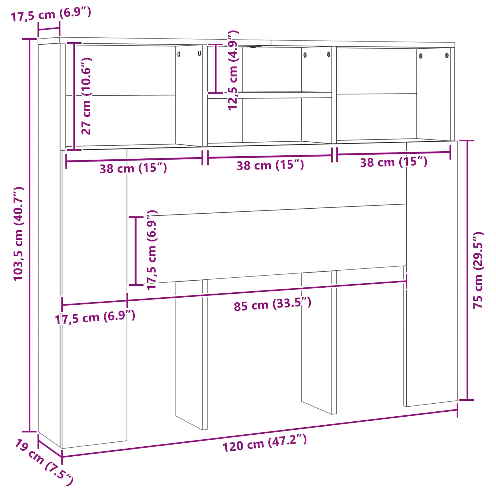Hoofdeinde kas Zwart Eiken 120 x 19 x 103,5 cm Bewerkt hout is nu te koop bij PeponiXL, paradijselijk wonen!