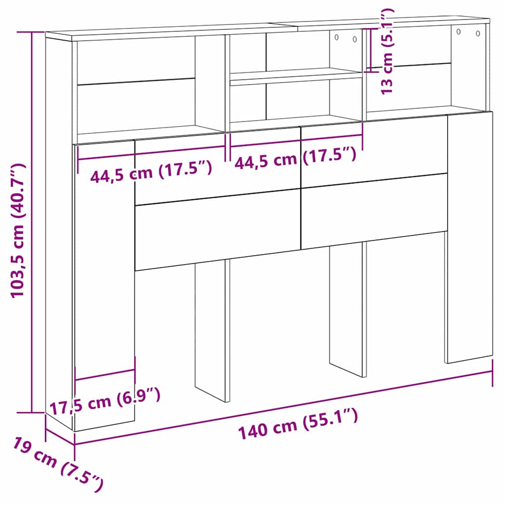 Hoofdeinde kas Zwart Eiken 140 x 19 x 103,5 cm Bewerkt hout is nu te koop bij PeponiXL, paradijselijk wonen!
