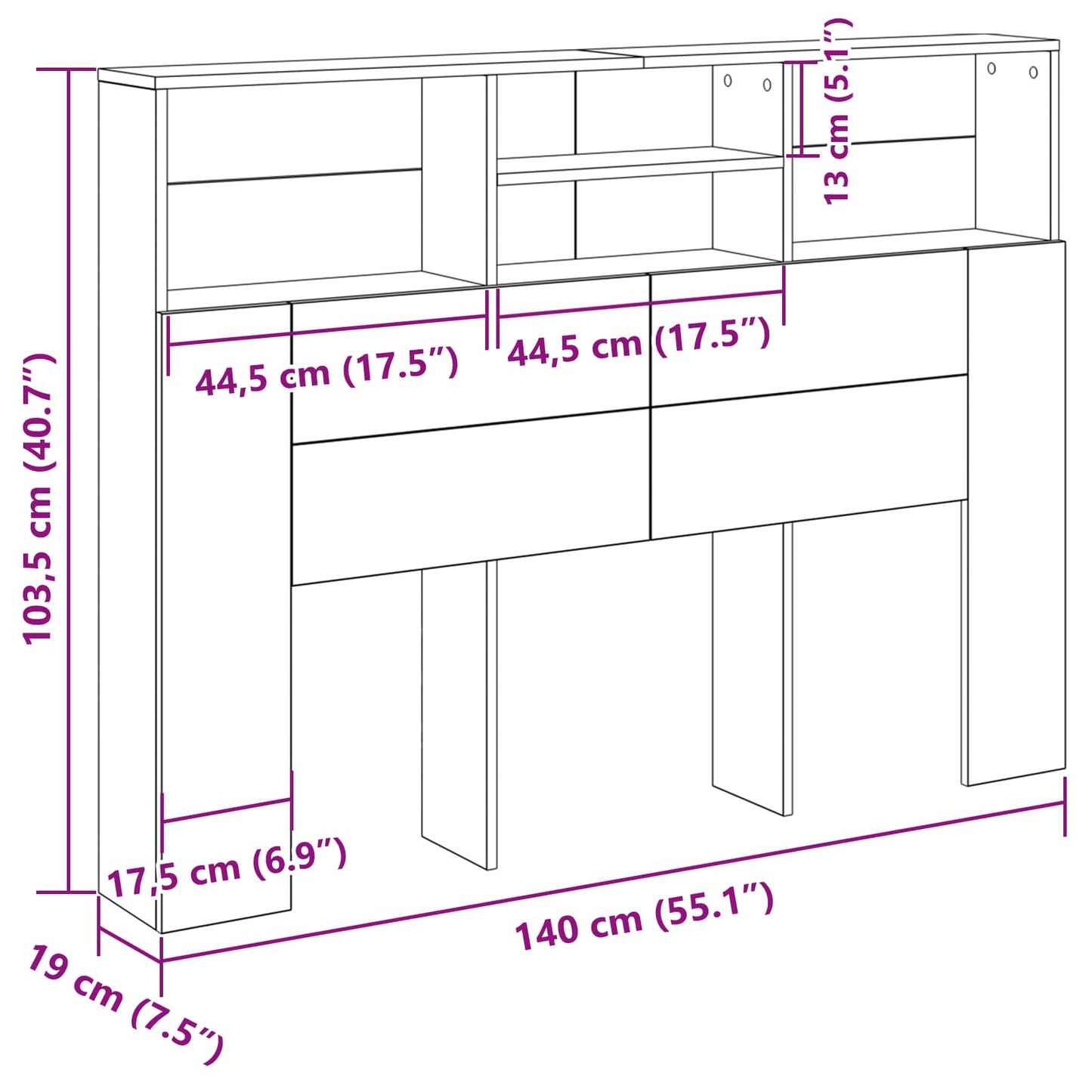 Hoofdeinde kas Zwart Eiken 140 x 19 x 103,5 cm Bewerkt hout is nu te koop bij PeponiXL, paradijselijk wonen!