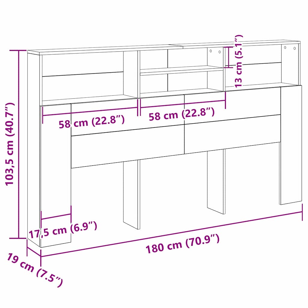 Hoofdeinde kas Zwart Eiken 180 x 19 x 103,5 cm Bewerkt hout is nu te koop bij PeponiXL, paradijselijk wonen!