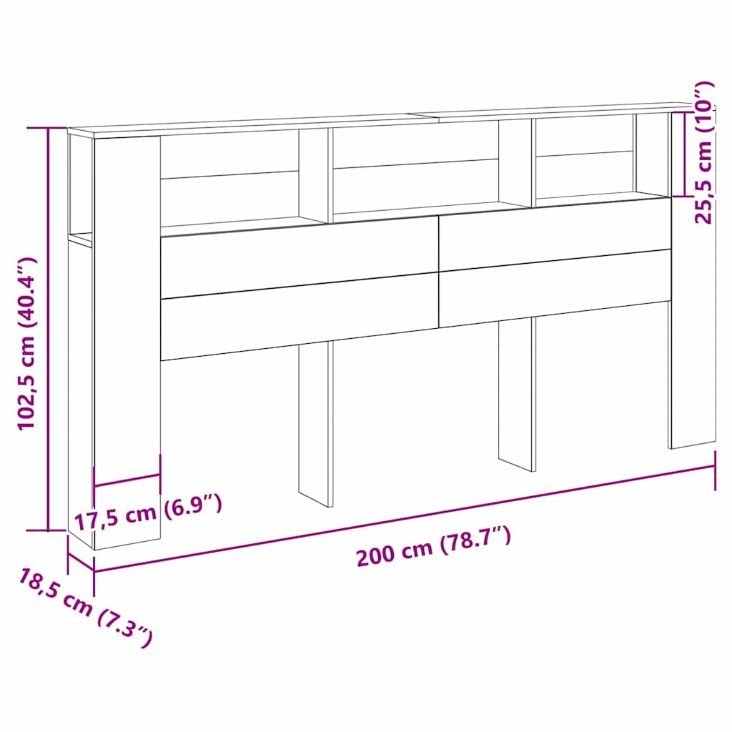 Hoofdeinde kas Zwart Eiken 200 x 18,5 x 102,5 cm Bewerkt hout is nu te koop bij PeponiXL, paradijselijk wonen!