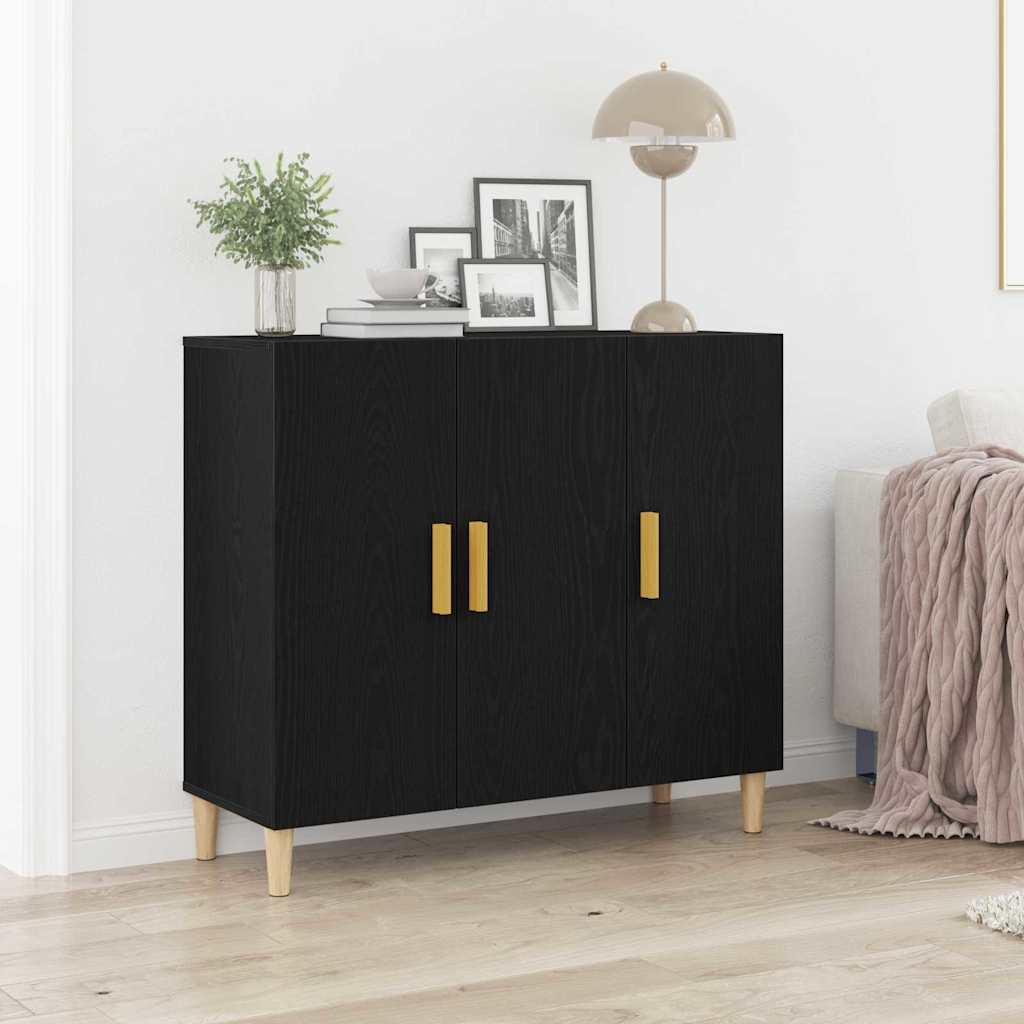 Dressoir Zwart Eiken 90 x 34 x 80 cm Bewerkt hout is nu te koop bij PeponiXL, paradijselijk wonen!