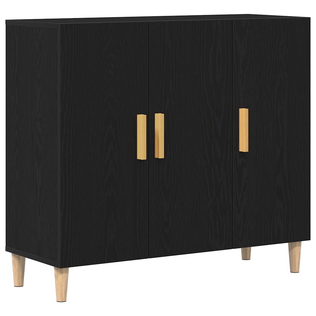 Dressoir Zwart Eiken 90 x 34 x 80 cm Bewerkt hout is nu te koop bij PeponiXL, paradijselijk wonen!