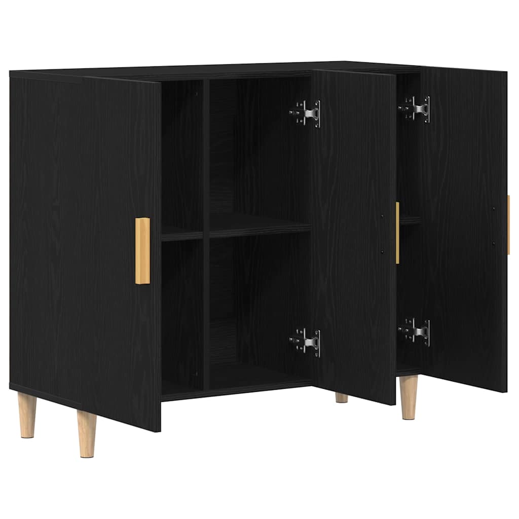 Dressoir Zwart Eiken 90 x 34 x 80 cm Bewerkt hout is nu te koop bij PeponiXL, paradijselijk wonen!