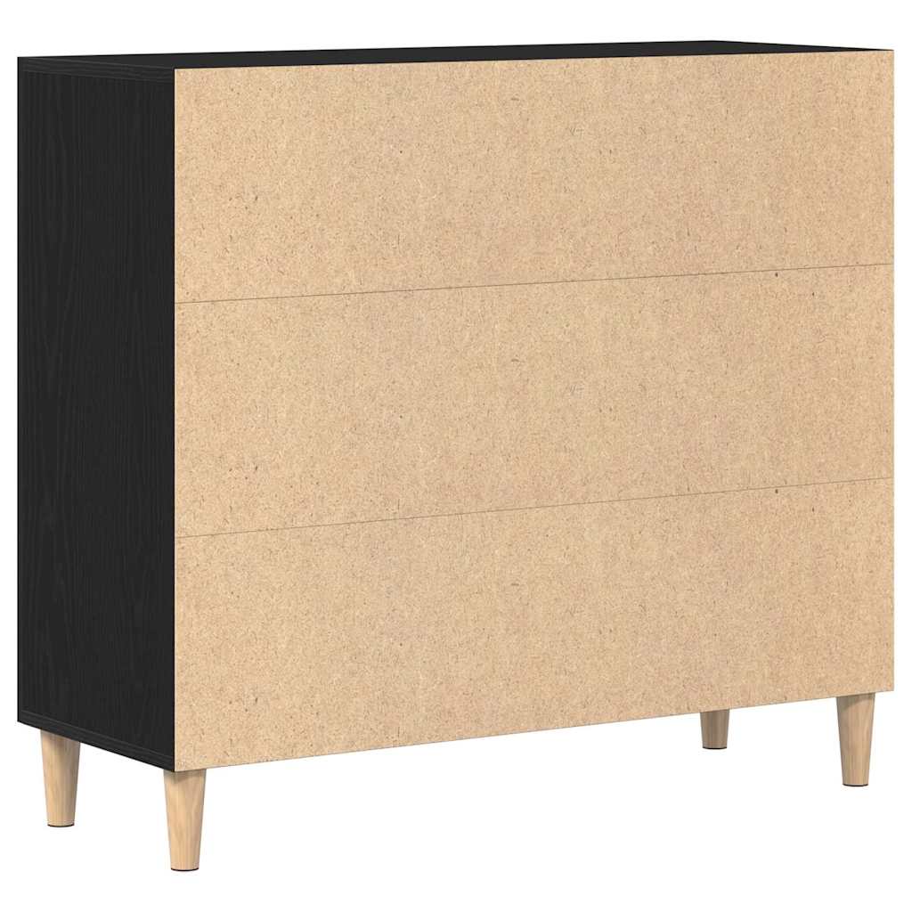 Dressoir Zwart Eiken 90 x 34 x 80 cm Bewerkt hout is nu te koop bij PeponiXL, paradijselijk wonen!