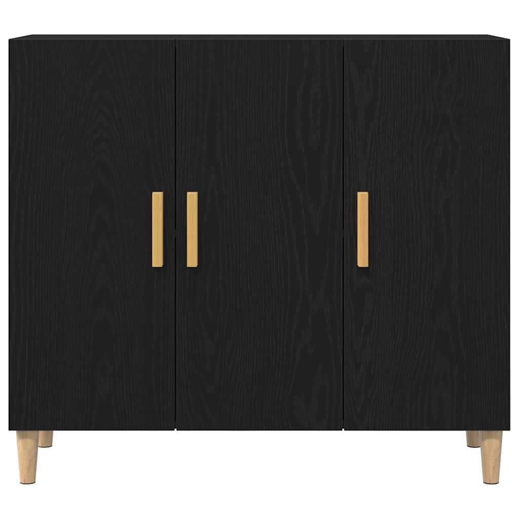 Dressoir Zwart Eiken 90 x 34 x 80 cm Bewerkt hout is nu te koop bij PeponiXL, paradijselijk wonen!