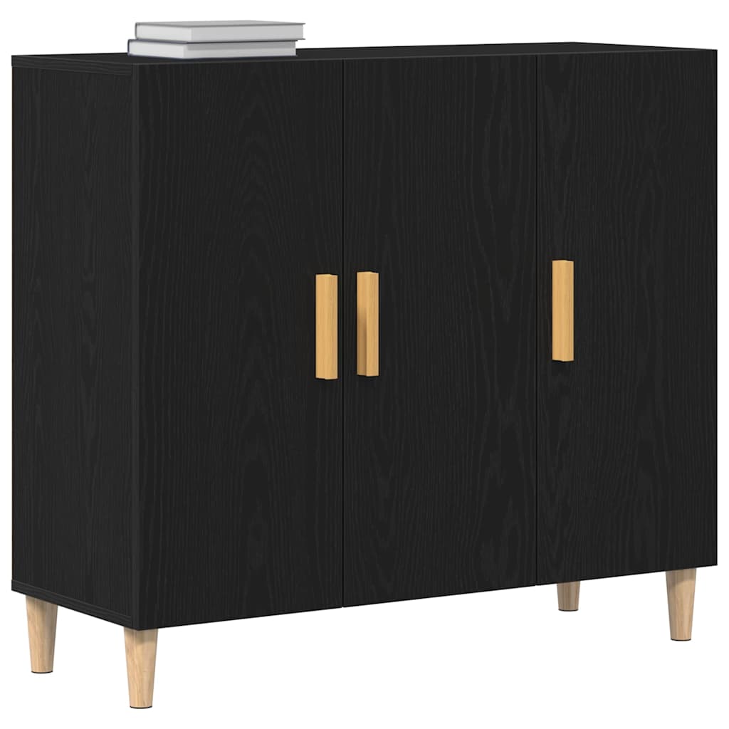 Dressoir Zwart Eiken 90 x 34 x 80 cm Bewerkt hout is nu te koop bij PeponiXL, paradijselijk wonen!