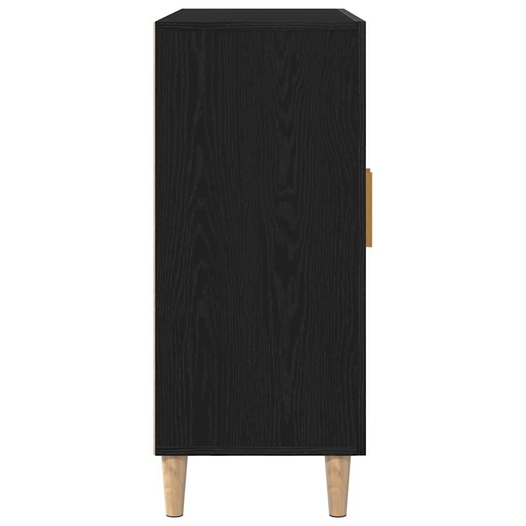 Dressoir Zwart Eiken 90 x 34 x 80 cm Bewerkt hout is nu te koop bij PeponiXL, paradijselijk wonen!