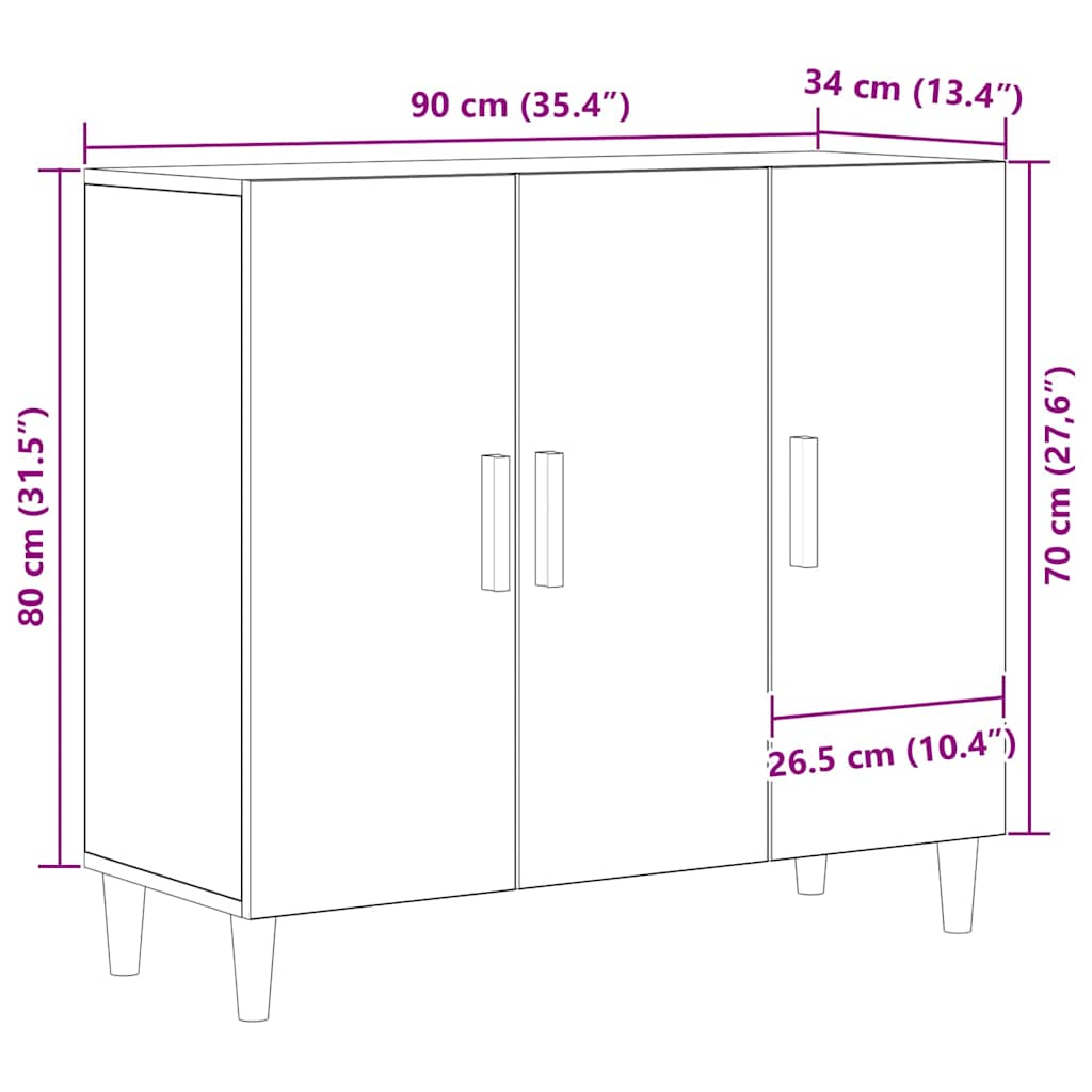 Dressoir Zwart Eiken 90 x 34 x 80 cm Bewerkt hout is nu te koop bij PeponiXL, paradijselijk wonen!