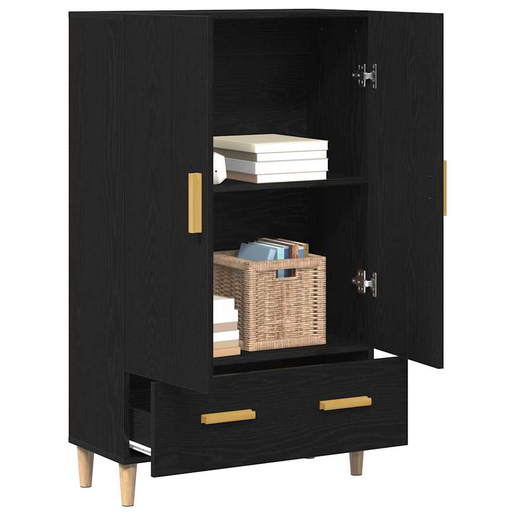 Highboard met lade Zwart Eiken 70 x 31 x 115 cm Bewerkt hout is nu te koop bij PeponiXL, paradijselijk wonen!