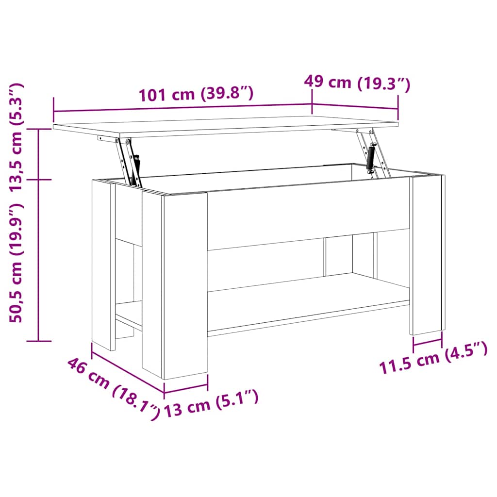 Salontafel Zwart eiken 101 x 49 x 52 cm Bewerkt hout is nu te koop bij PeponiXL, paradijselijk wonen!