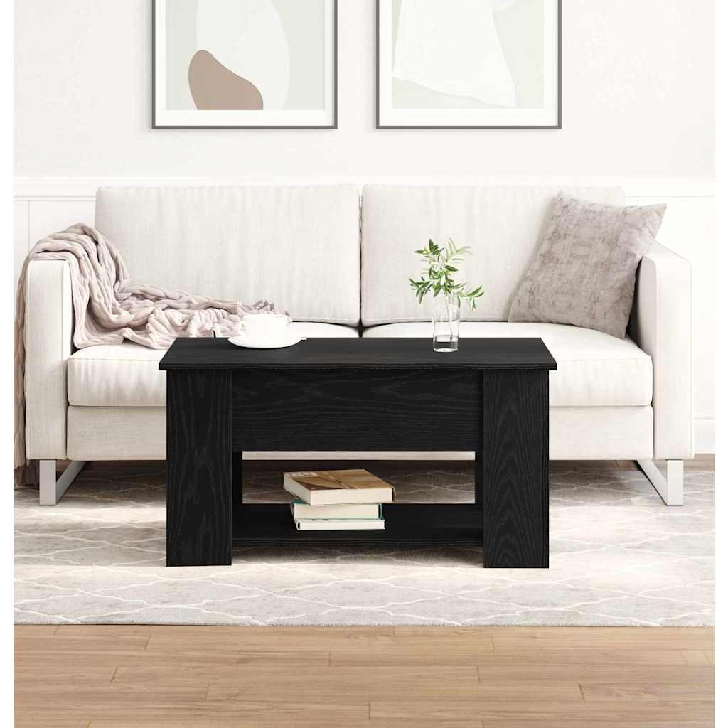 Salontafel Zwart Eiken 79 x 49 x 41 cm Bewerkt hout is nu te koop bij PeponiXL, paradijselijk wonen!
