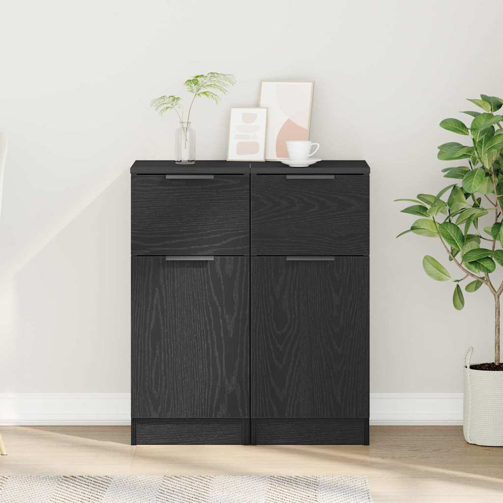 Dressoir 2 pcs Zwart Eiken 30 x 30 x 70 cm Bewerkt hout is nu te koop bij PeponiXL, paradijselijk wonen!