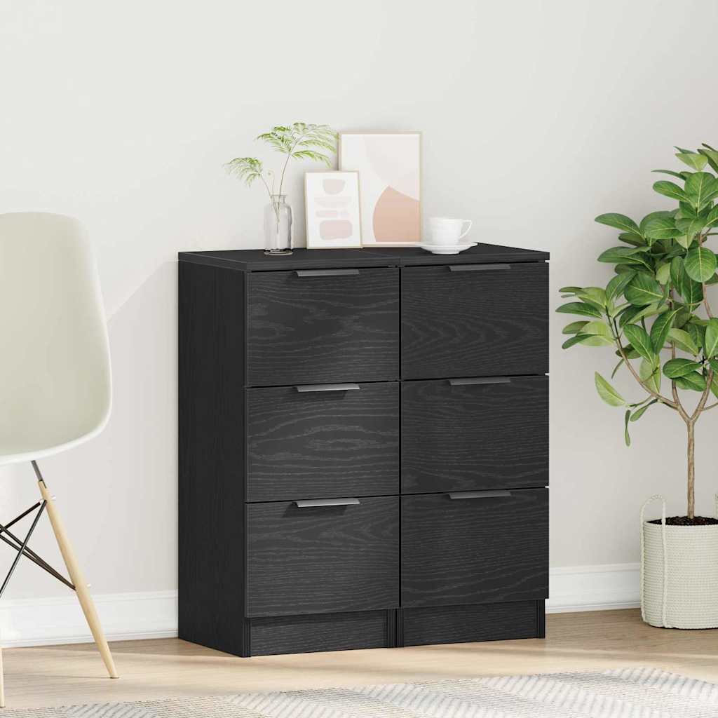 Dressoir 2 pcs Zwart Eiken 30 x 30 x 70 cm Bewerkt hout is nu te koop bij PeponiXL, paradijselijk wonen!