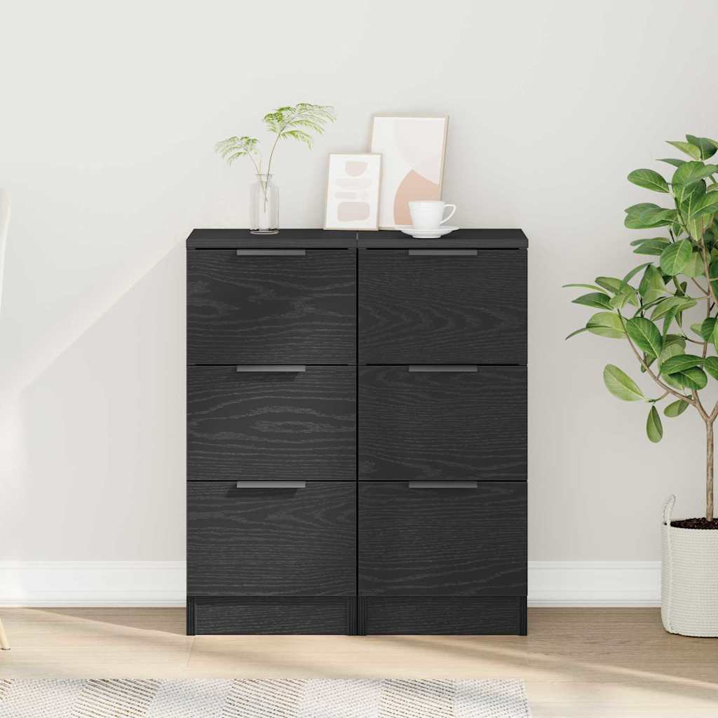 Dressoir 2 pcs Zwart Eiken 30 x 30 x 70 cm Bewerkt hout is nu te koop bij PeponiXL, paradijselijk wonen!