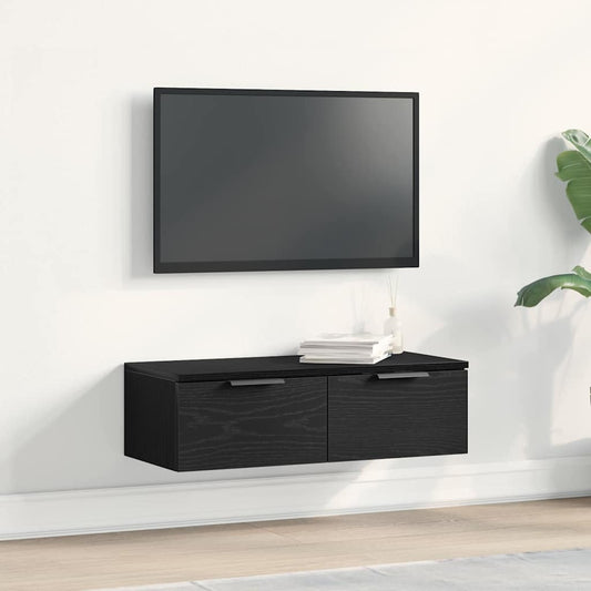 Wandkast met lade Zwart Eiken 68 x 30 x 20 cm Bewerkt hout is nu te koop bij PeponiXL, paradijselijk wonen!