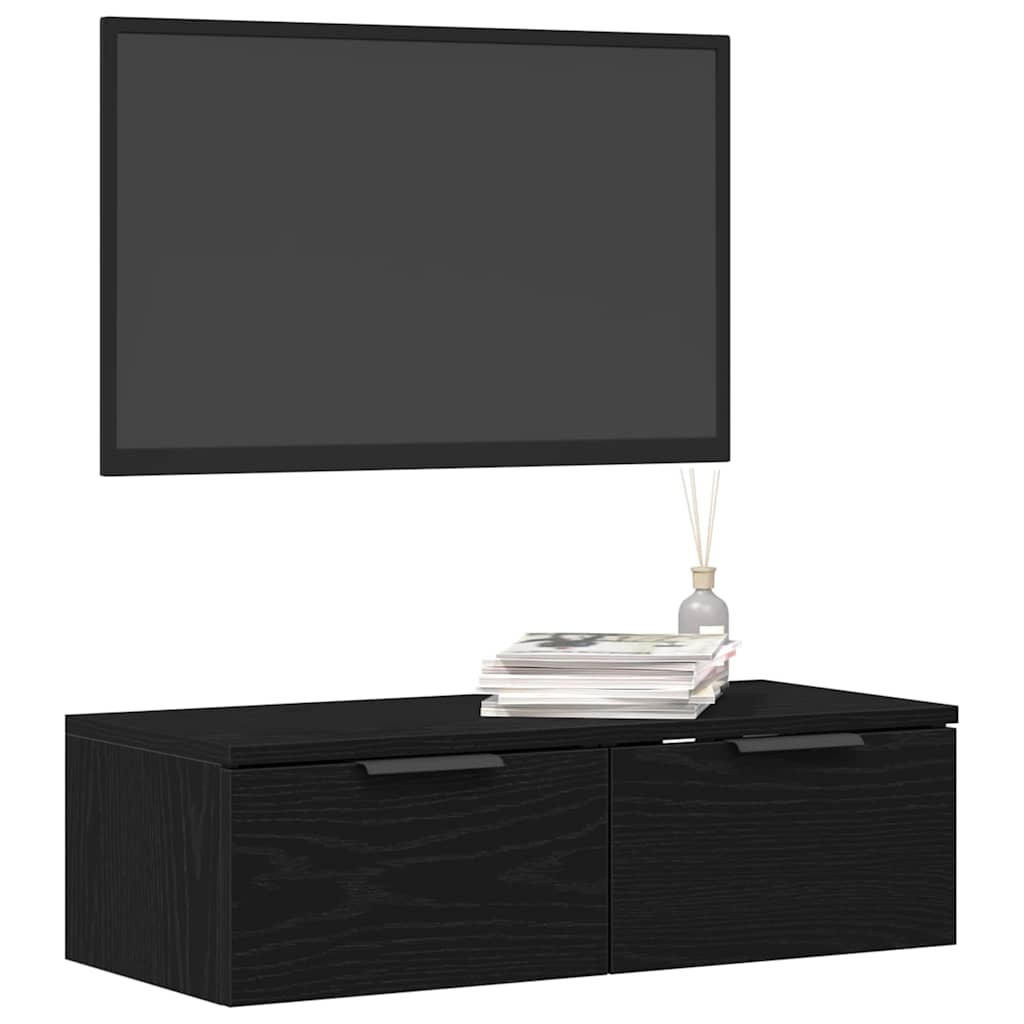 Wandkast met lade Zwart Eiken 68 x 30 x 20 cm Bewerkt hout is nu te koop bij PeponiXL, paradijselijk wonen!