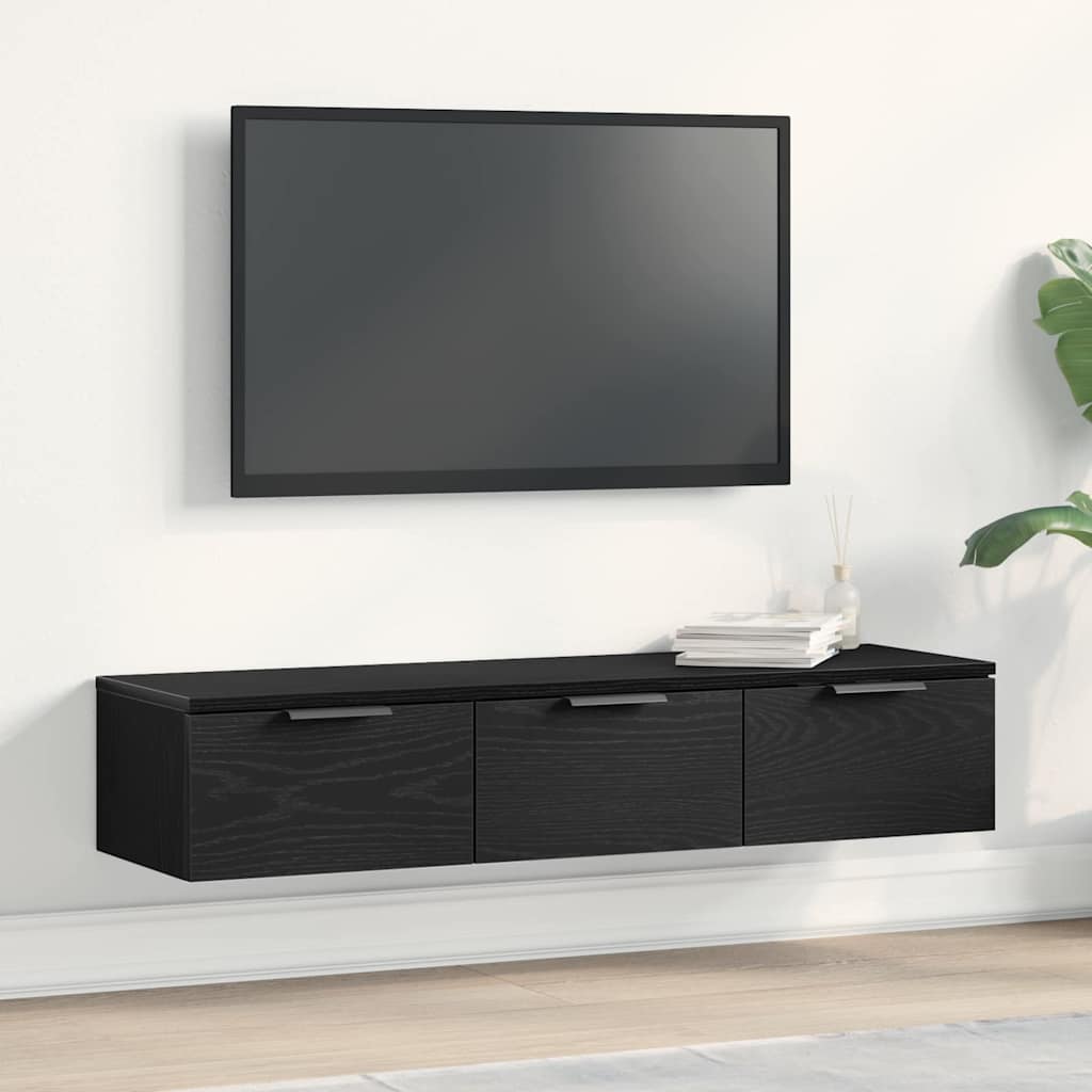 Wandkast met lade Zwart Eiken 102 x 30 x 20 cm Bewerkt hout is nu te koop bij PeponiXL, paradijselijk wonen!