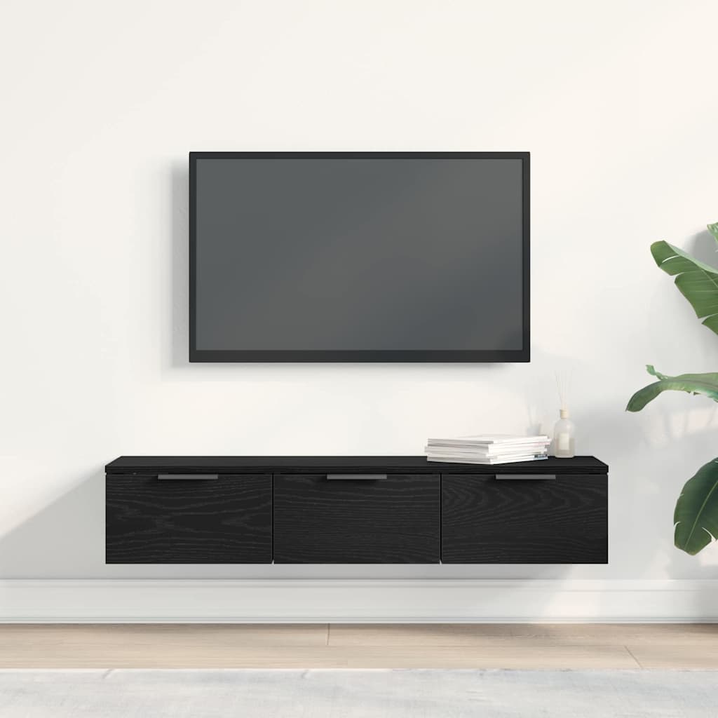 Wandkast met lade Zwart Eiken 102 x 30 x 20 cm Bewerkt hout is nu te koop bij PeponiXL, paradijselijk wonen!