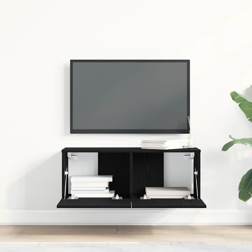 TV-kast 2 pcs Zwart Eiken 80 x 30 x 30 cm Bewerkt hout is nu te koop bij PeponiXL, paradijselijk wonen!