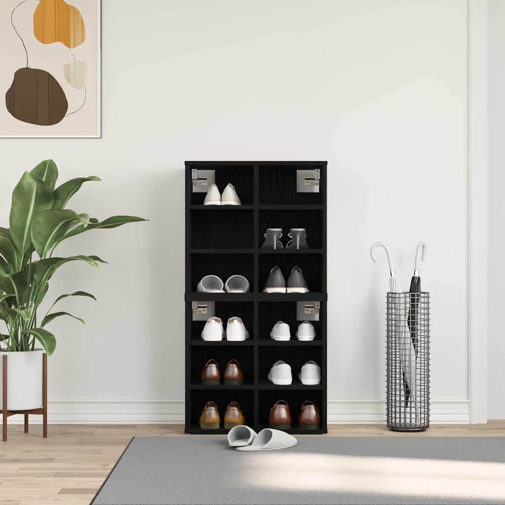 Schoenenkast 2 pcs Zwart Eiken 52 x 30 x 50,5 cm Bewerkt hout is nu te koop bij PeponiXL, paradijselijk wonen!